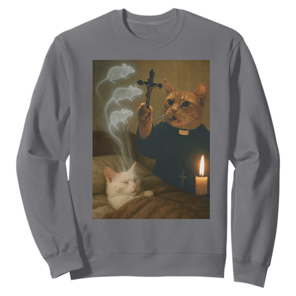Funny Exorcist Cat Meme Sweatshirt Dark Humor Cat TS10 Charcoal Print Your Wear