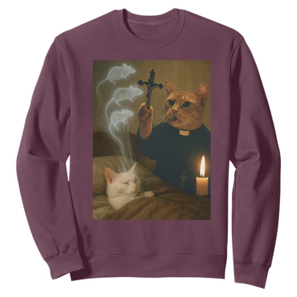 Funny Exorcist Cat Meme Sweatshirt Dark Humor Cat TS10 Maroon Print Your Wear