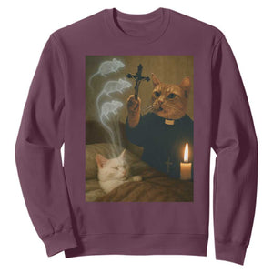 Funny Exorcist Cat Meme Sweatshirt Dark Humor Cat TS10 Maroon Print Your Wear
