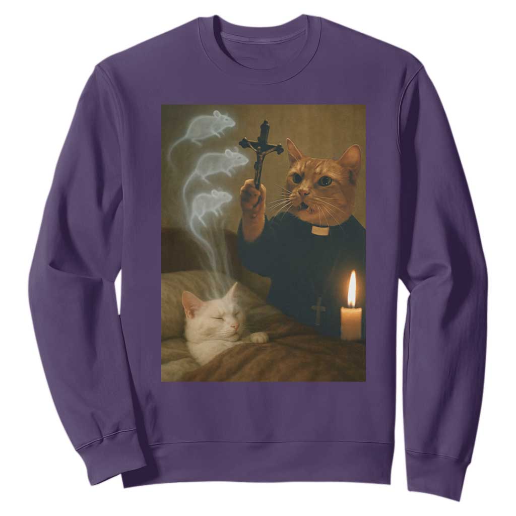 Funny Exorcist Cat Meme Sweatshirt Dark Humor Cat TS10 Purple Print Your Wear