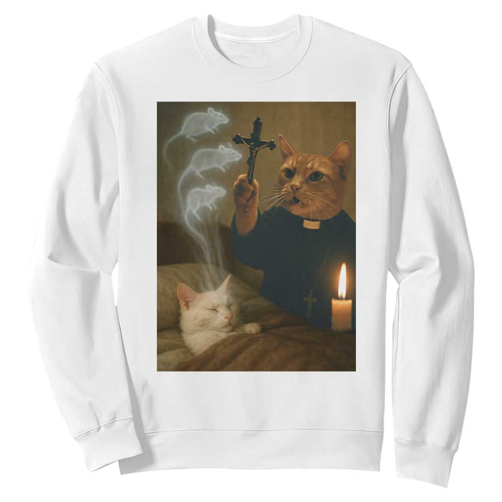 Funny Exorcist Cat Meme Sweatshirt Dark Humor Cat TS10 White Print Your Wear