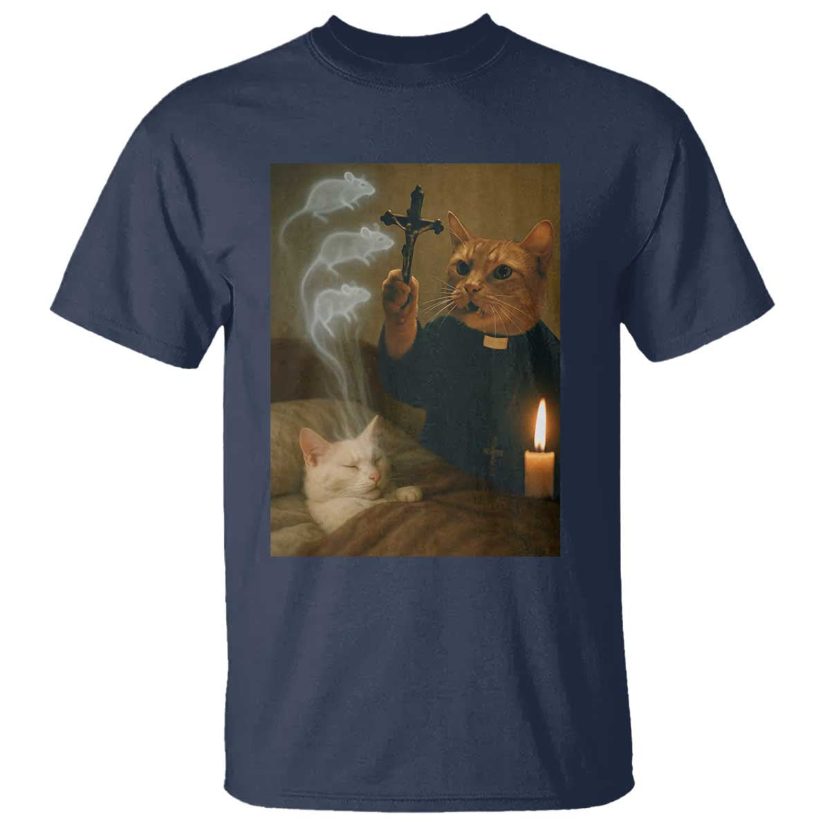 Funny Exorcist Cat Meme T Shirt Dark Humor Cat TS10 Navy Print Your Wear