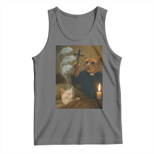 Funny Exorcist Cat Meme Tank Top Dark Humor Cat TS10 Black Heather Print Your Wear