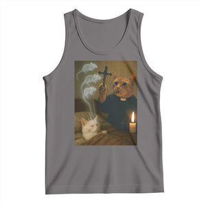 Funny Exorcist Cat Meme Tank Top Dark Humor Cat TS10 Deep Heather Print Your Wear