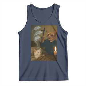Funny Exorcist Cat Meme Tank Top Dark Humor Cat TS10 Navy Print Your Wear