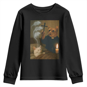Funny Exorcist Cat Meme Youth Sweatshirt Dark Humor Cat TS10 Black Print Your Wear