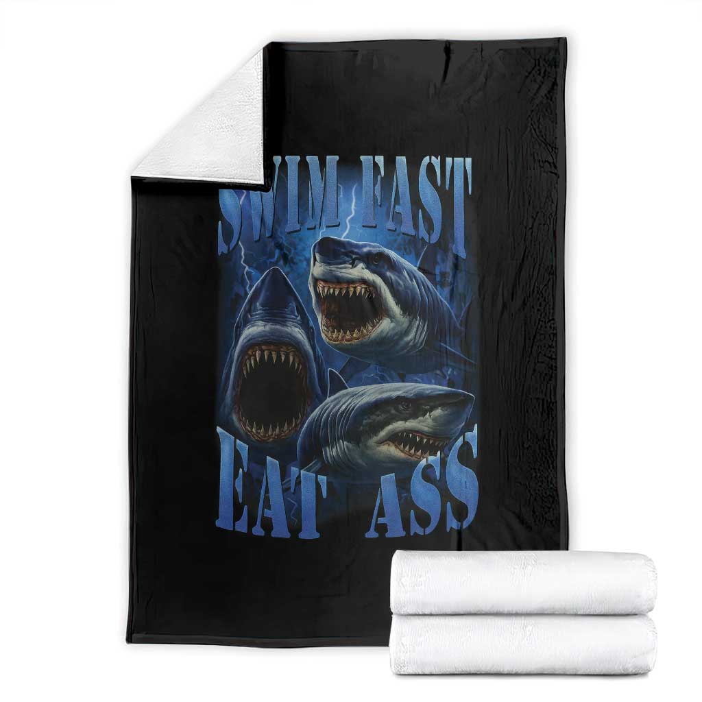 Retro Sharks Throw Blanket Swim Fast Eat Ass Vintage 90s Bootleg Graphic TS10 Black Print Your Wear