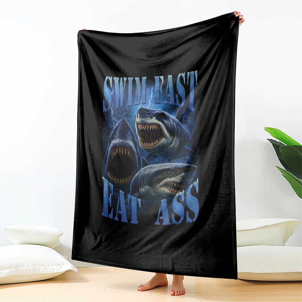 Retro Sharks Throw Blanket Swim Fast Eat Ass Vintage 90s Bootleg Graphic TS10 Print Your Wear