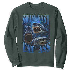 Retro Sharks Sweatshirt Swim Fast Eat Ass Vintage 90s Bootleg Graphic TS10 Dark Forest Green Print Your Wear