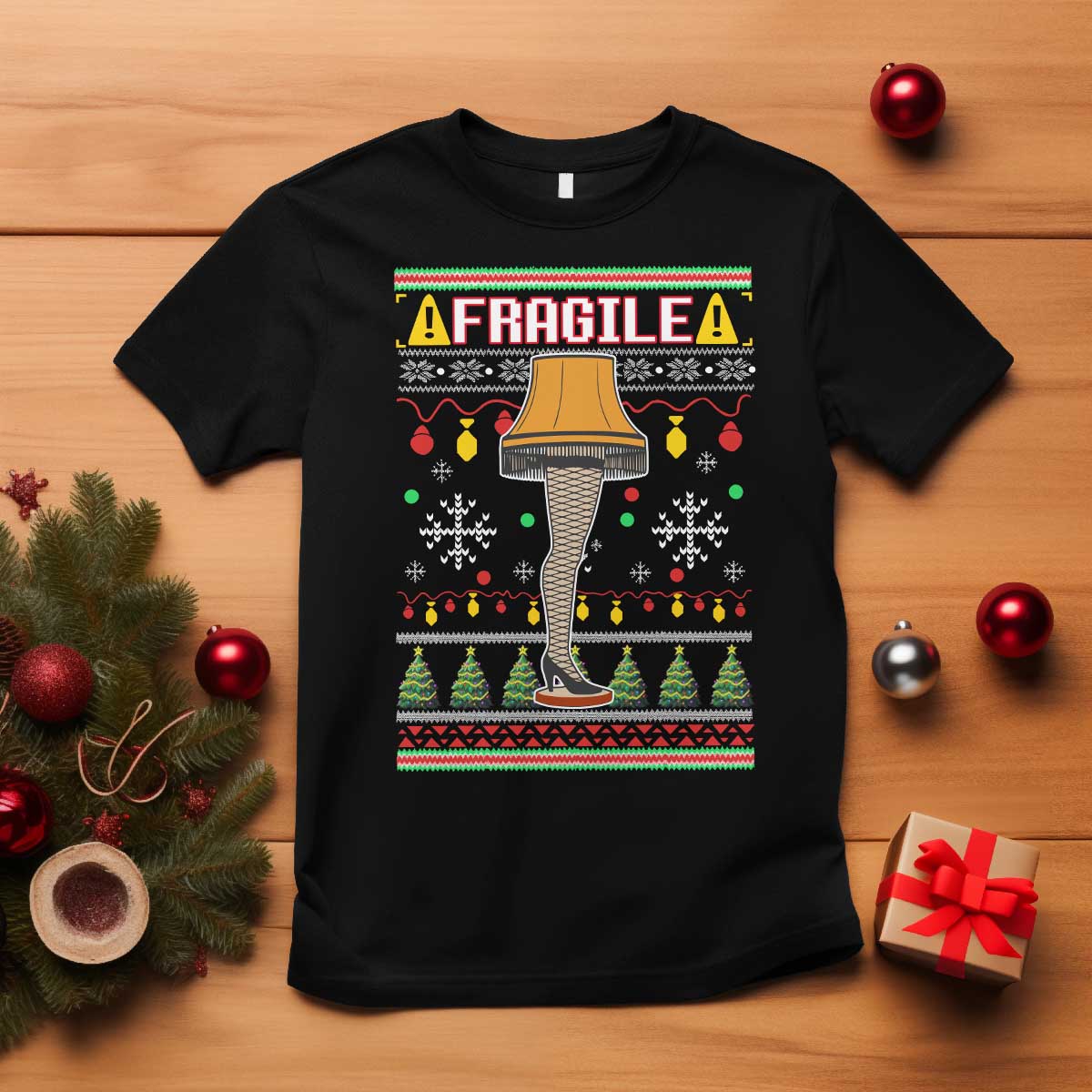 Leg Lamp Ugly Christmas T Shirt Funny Xmas Movie Fragile TS10 Black Print Your Wear
