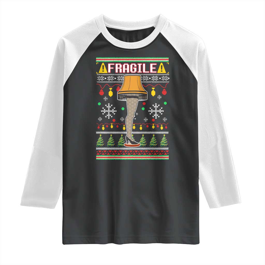 Leg Lamp Ugly Christmas Raglan Shirt Funny Xmas Movie Fragile TS10 Black White Print Your Wear
