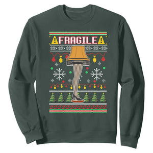 Leg Lamp Ugly Christmas Sweatshirt Funny Xmas Movie Fragile TS10 Dark Forest Green Print Your Wear