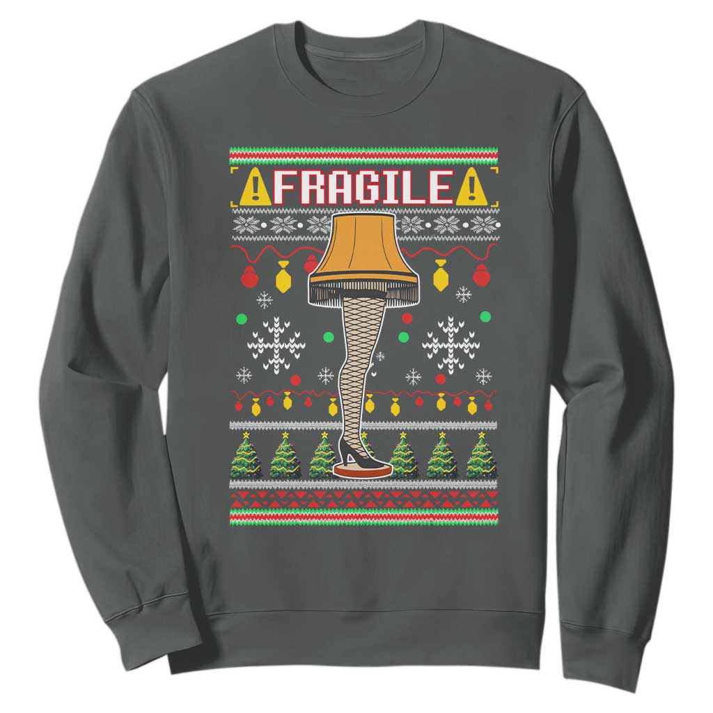 Leg Lamp Ugly Christmas Sweatshirt Funny Xmas Movie Fragile TS10 Dark Heather Print Your Wear