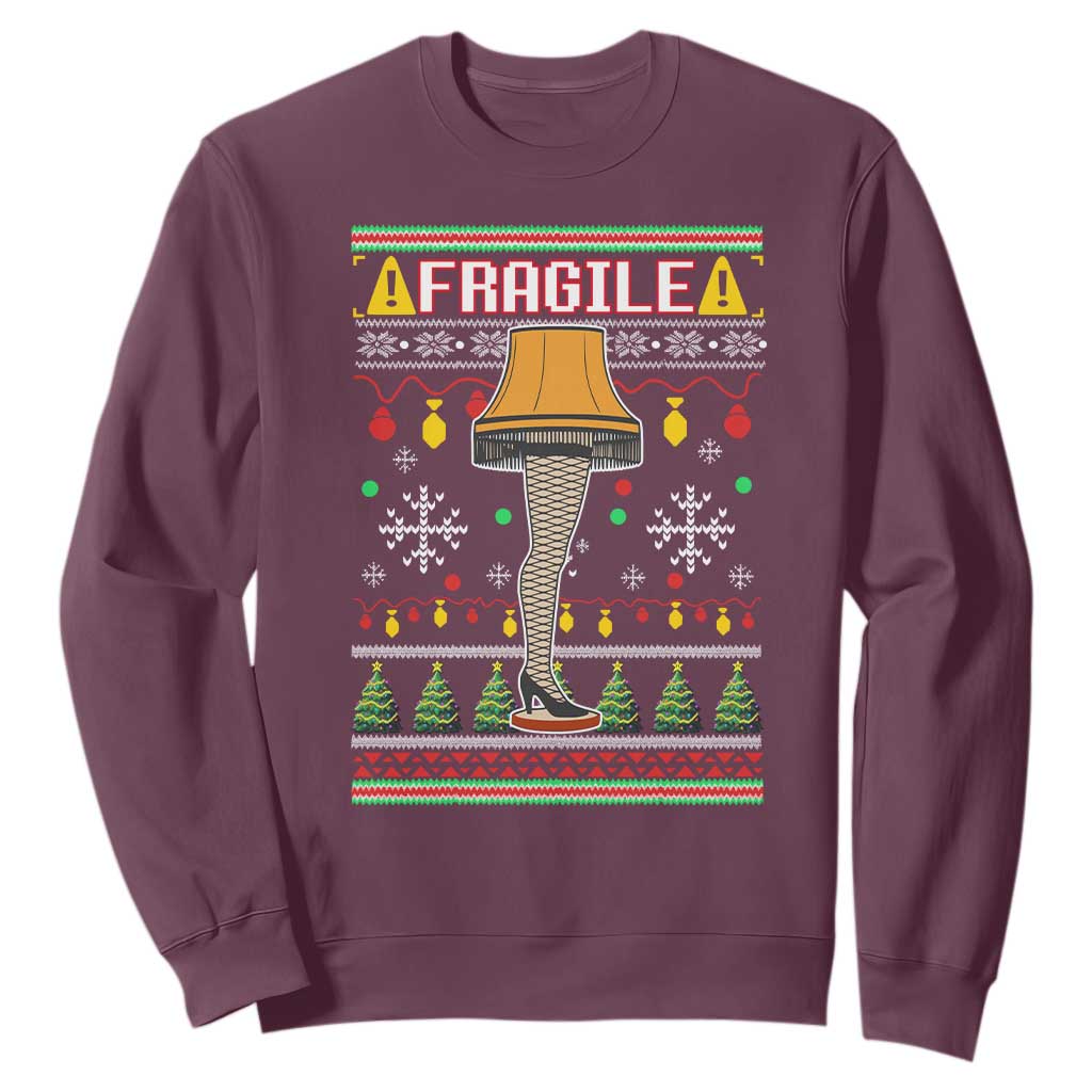 Leg Lamp Ugly Christmas Sweatshirt Funny Xmas Movie Fragile TS10 Maroon Print Your Wear