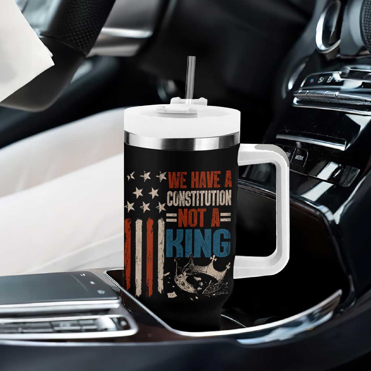 No Kings Protest Tumbler With Handle We Have A Constitution Not A King American Flag TS10 Print Your Wear