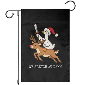 Funny Christmas Goose Riding Reindeer Garden Flag We Sleigh At Dawn Graphic