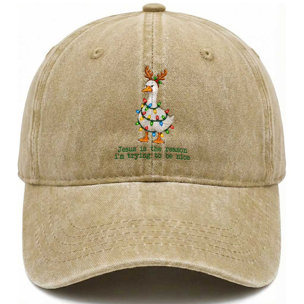 Funny Christmas Goose Washed Cotton Baseball Cap Jesus Is The Reason Im Trying To Be Nice
