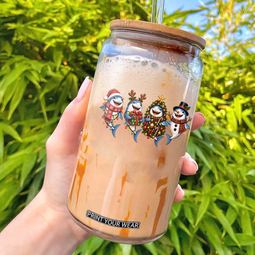 Christmas Shark Lovers Glass Can Cute Festive Ocean Animals Holiday
