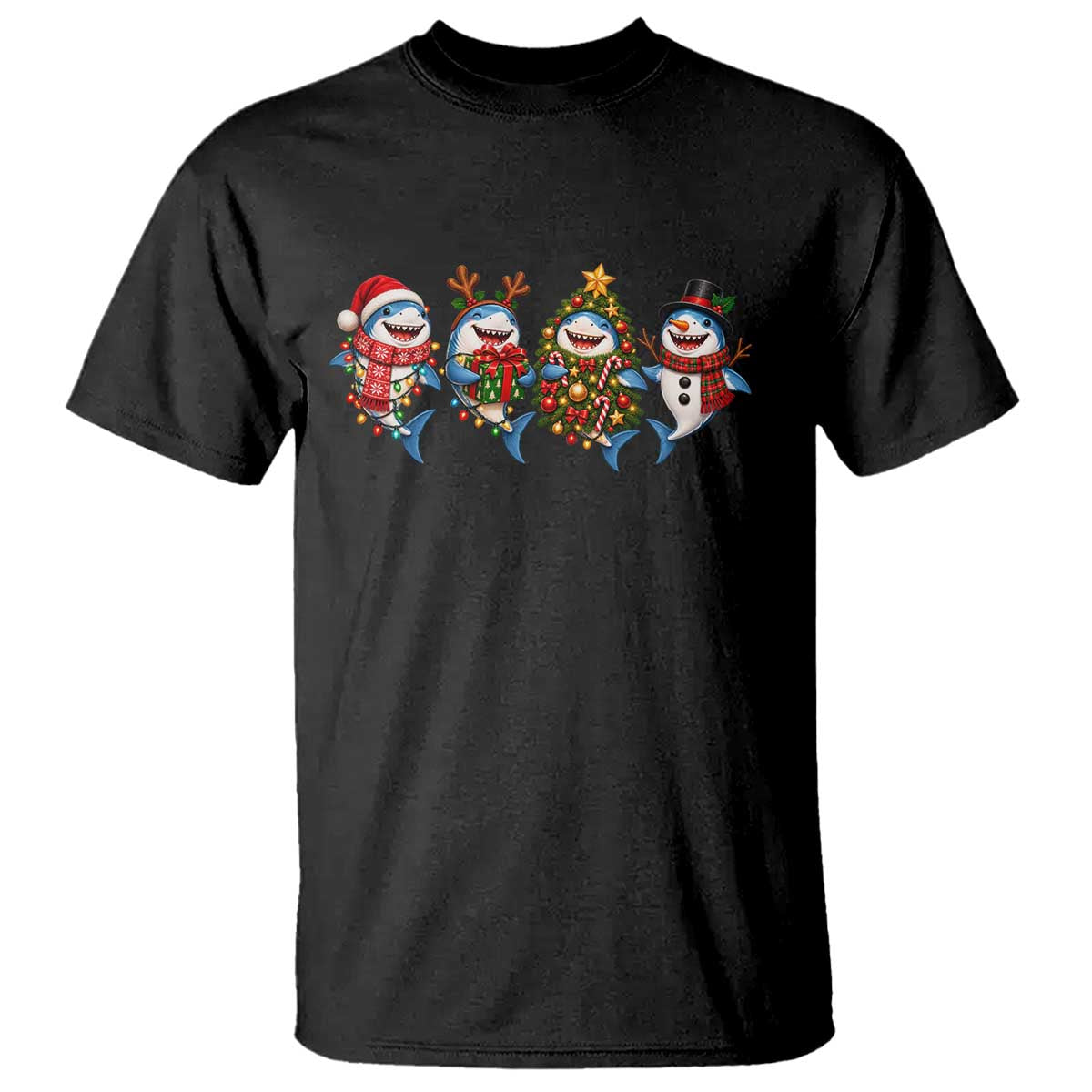 Christmas Shark Lovers T Shirt Cute Festive Ocean Animals Holiday