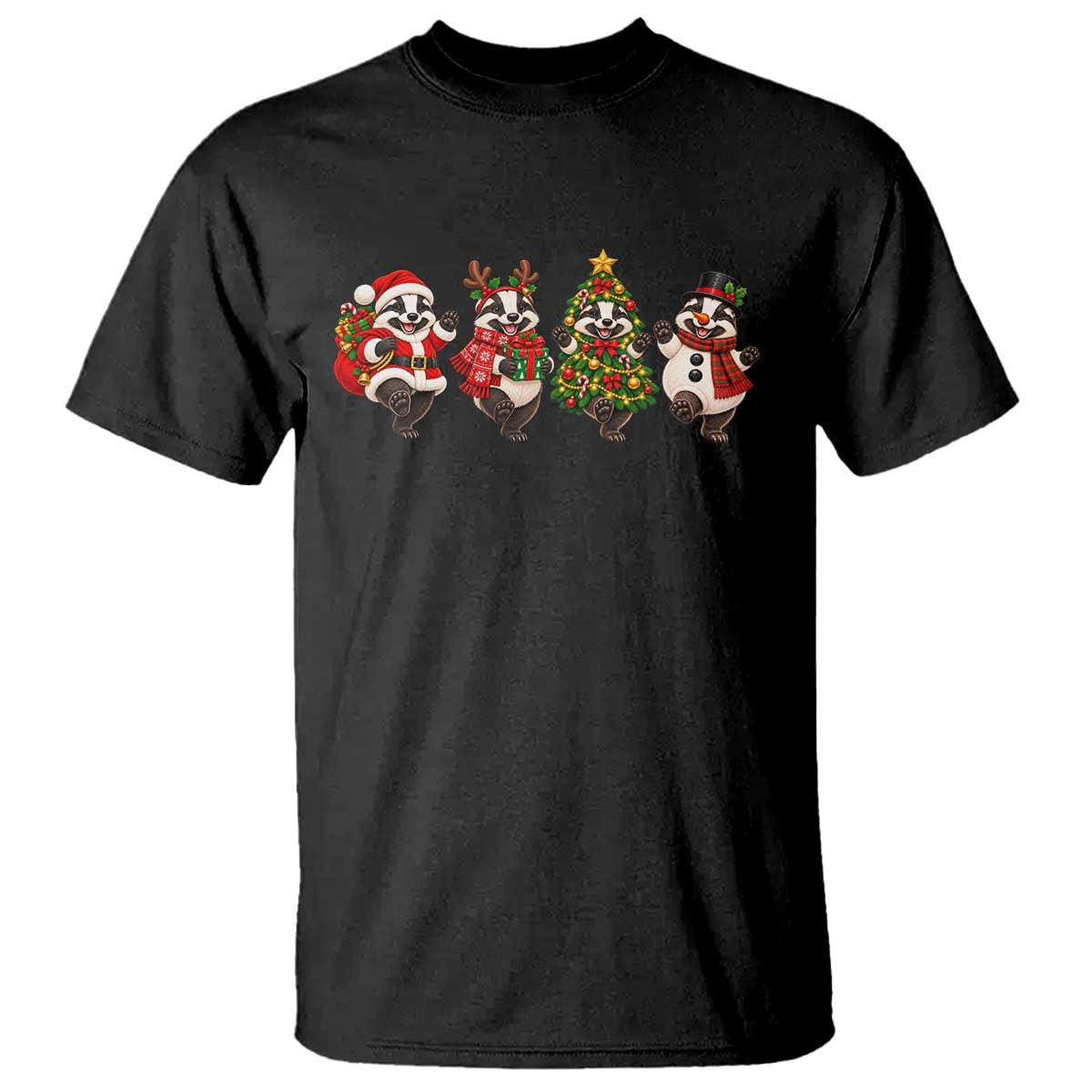 Christmas Badger Lovers T Shirt Cute Festive Winter Wildlife Woodland Animals Holiday