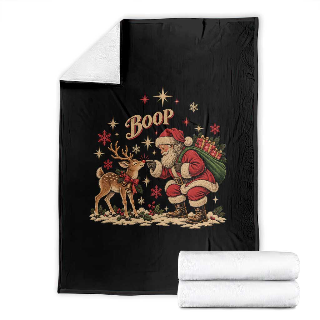 Vintage Christmas Santa Boop Reindeer Red Nose Throw Blanket Classic Retro Holiday Aesthetic