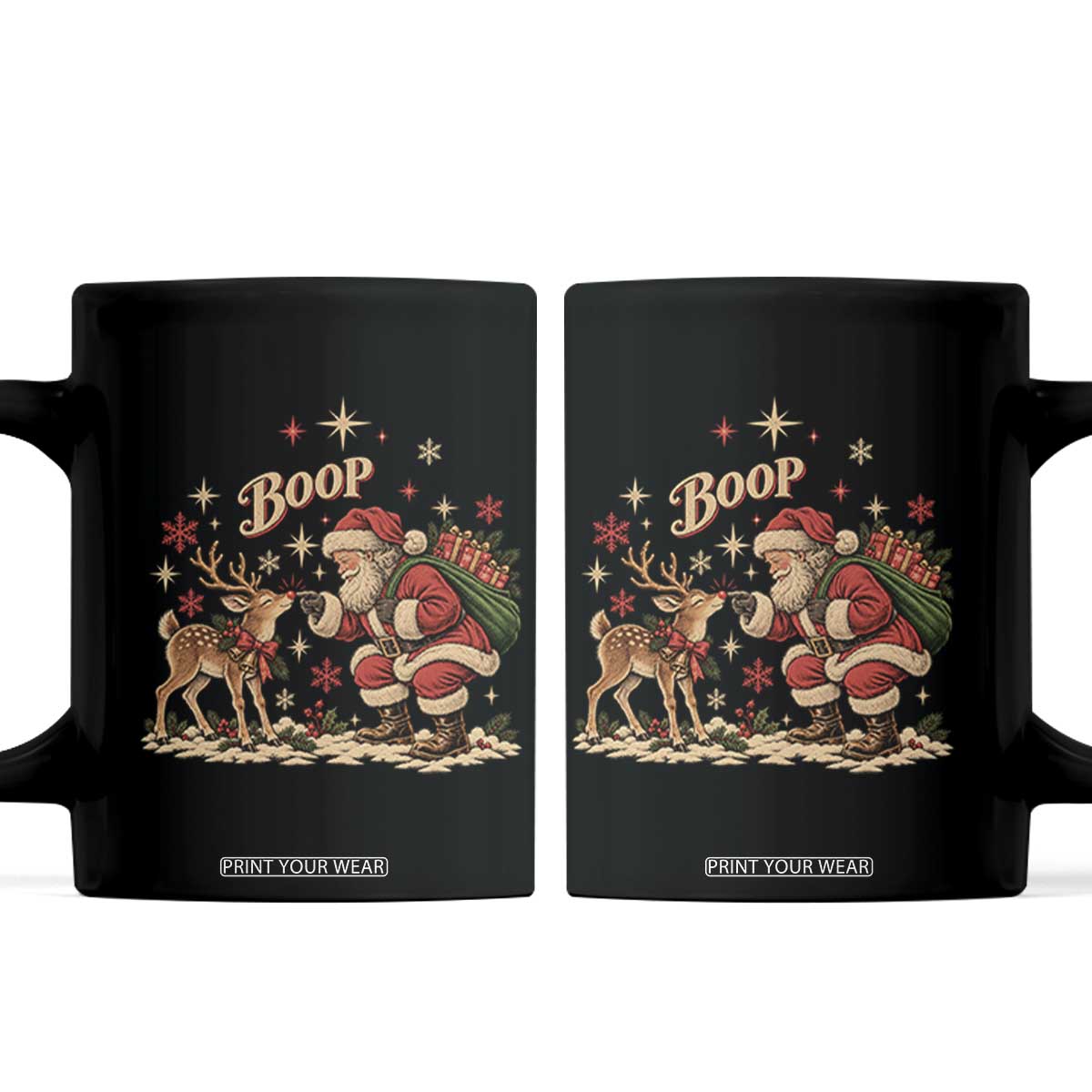 Vintage Christmas Santa Boop Reindeer Red Nose Coffee Mug Classic Retro Holiday Aesthetic