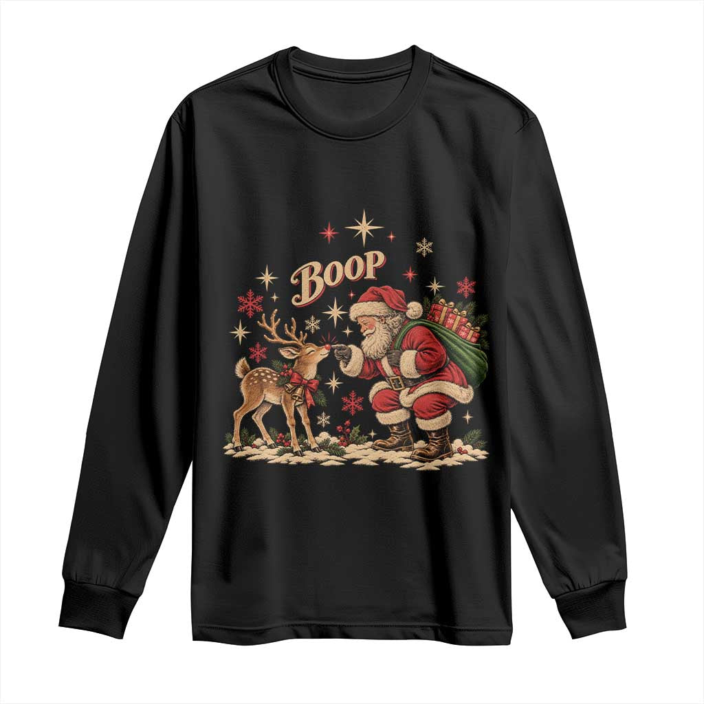 Vintage Christmas Santa Boop Reindeer Red Nose Long Sleeve Shirt Classic Retro Holiday Aesthetic