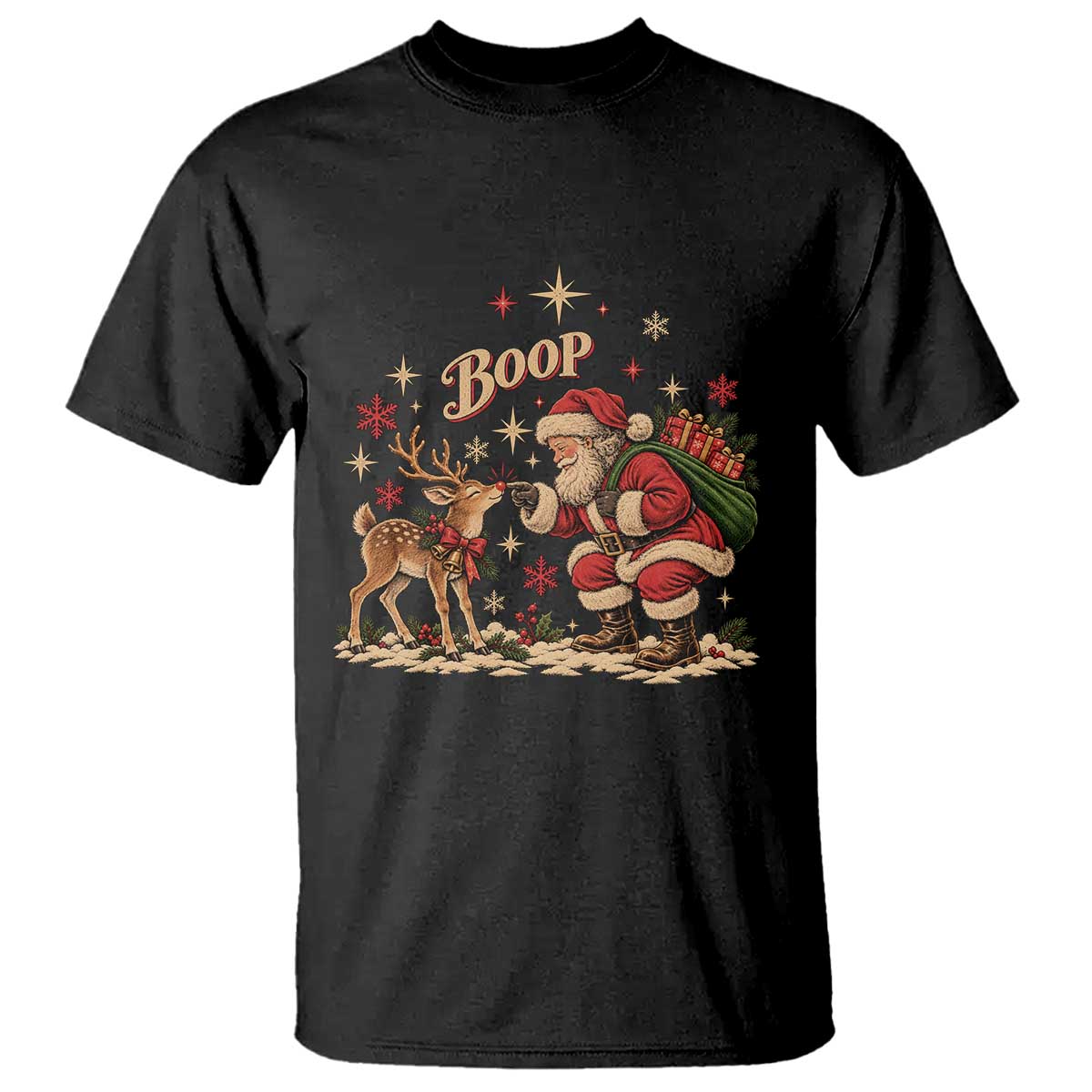 Vintage Christmas Santa Boop Reindeer Red Nose T Shirt Classic Retro Holiday Aesthetic