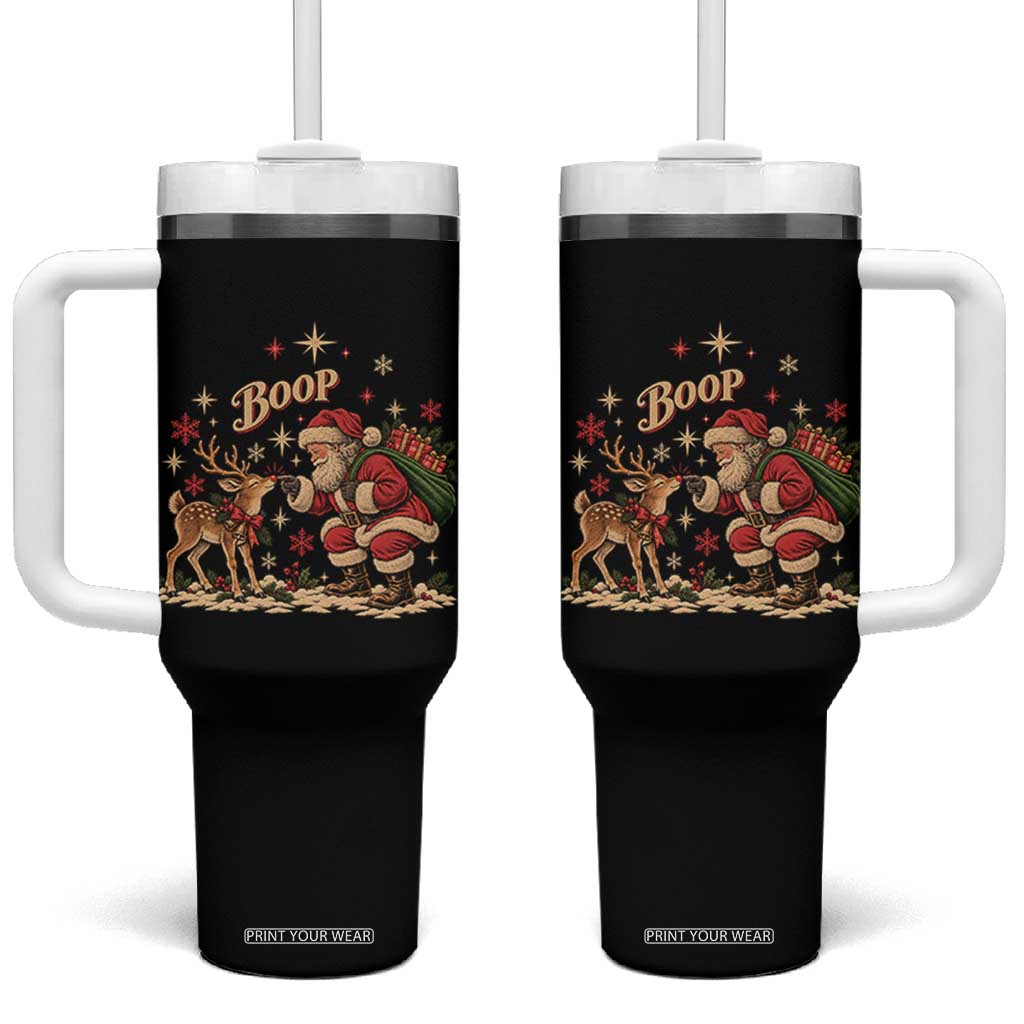 Vintage Christmas Santa Boop Reindeer Red Nose Tumbler With Handle Classic Retro Holiday Aesthetic