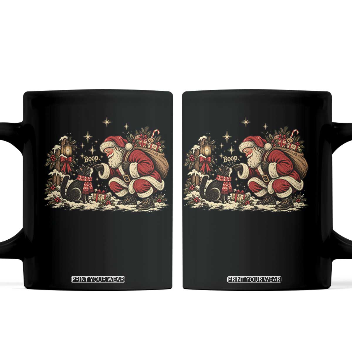 Vintage Christmas Santa Boop Cat Coffee Mug Retro Kitten Lovers Cute Cozy Holiday Aesthetic