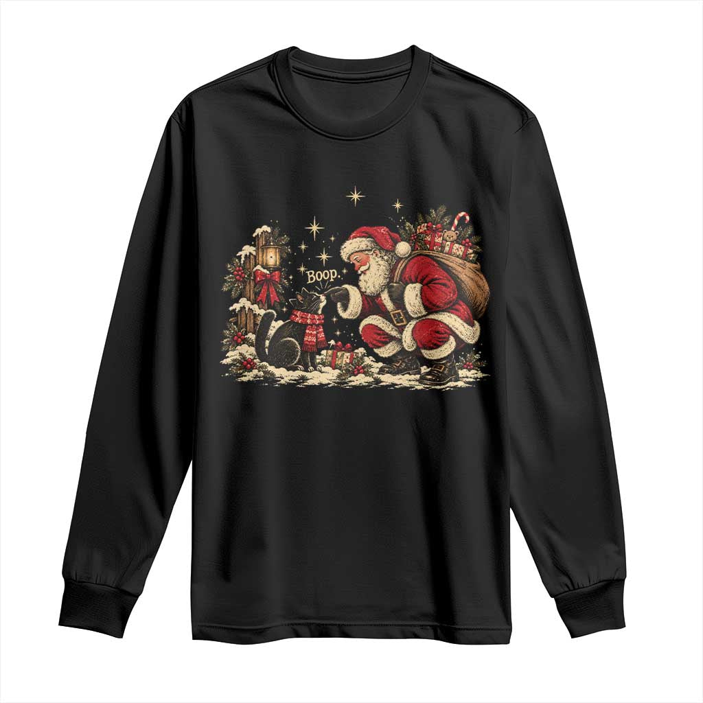 Vintage Christmas Santa Boop Cat Long Sleeve Shirt Retro Kitten Lovers Cute Cozy Holiday Aesthetic