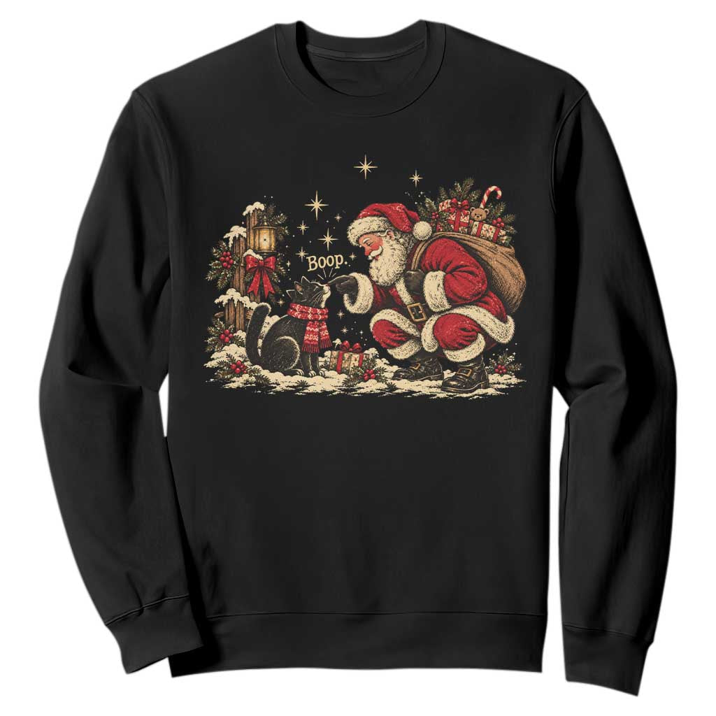 Vintage Christmas Santa Boop Cat Sweatshirt Retro Kitten Lovers Cute Cozy Holiday Aesthetic