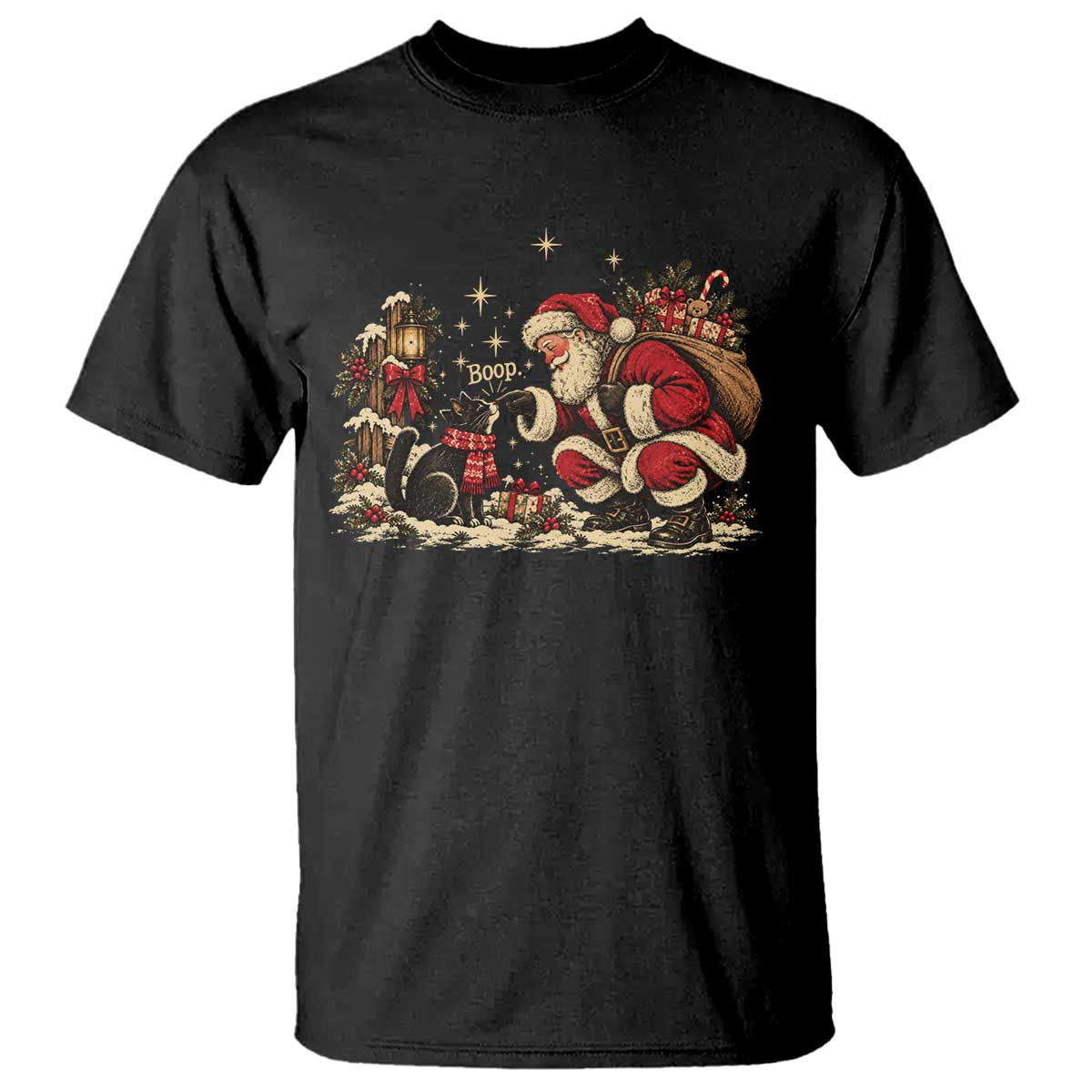 Vintage Christmas Santa Boop Cat T Shirt Retro Kitten Lovers Cute Cozy Holiday Aesthetic