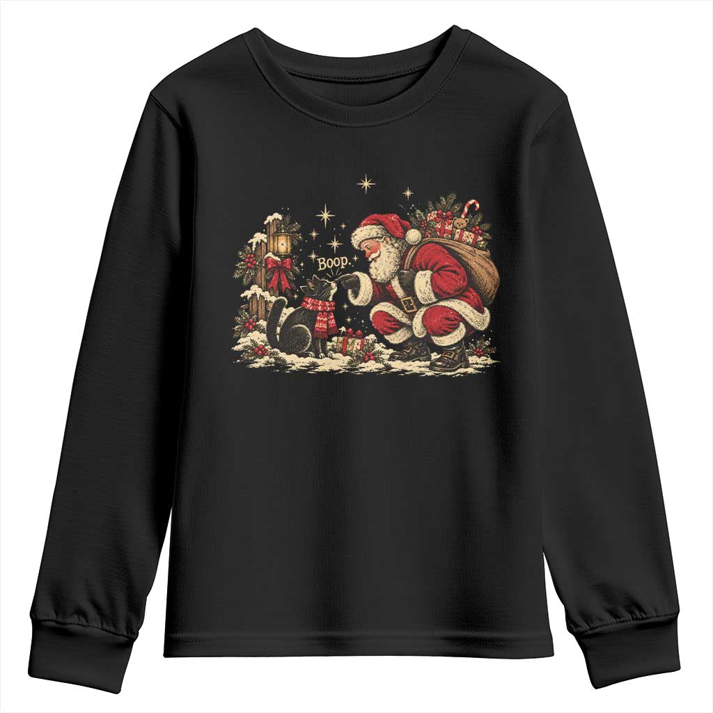 Vintage Christmas Santa Boop Cat Youth Sweatshirt Retro Kitten Lovers Cute Cozy Holiday Aesthetic