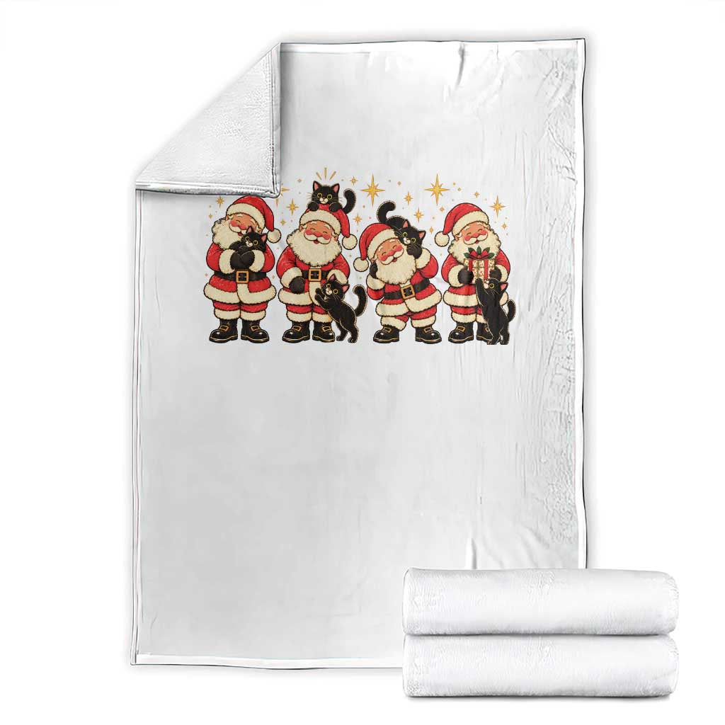 Vintage Christmas Santa Black Cat Throw Blanket Cute Cozy Holiday Gift For Kitten Lovers