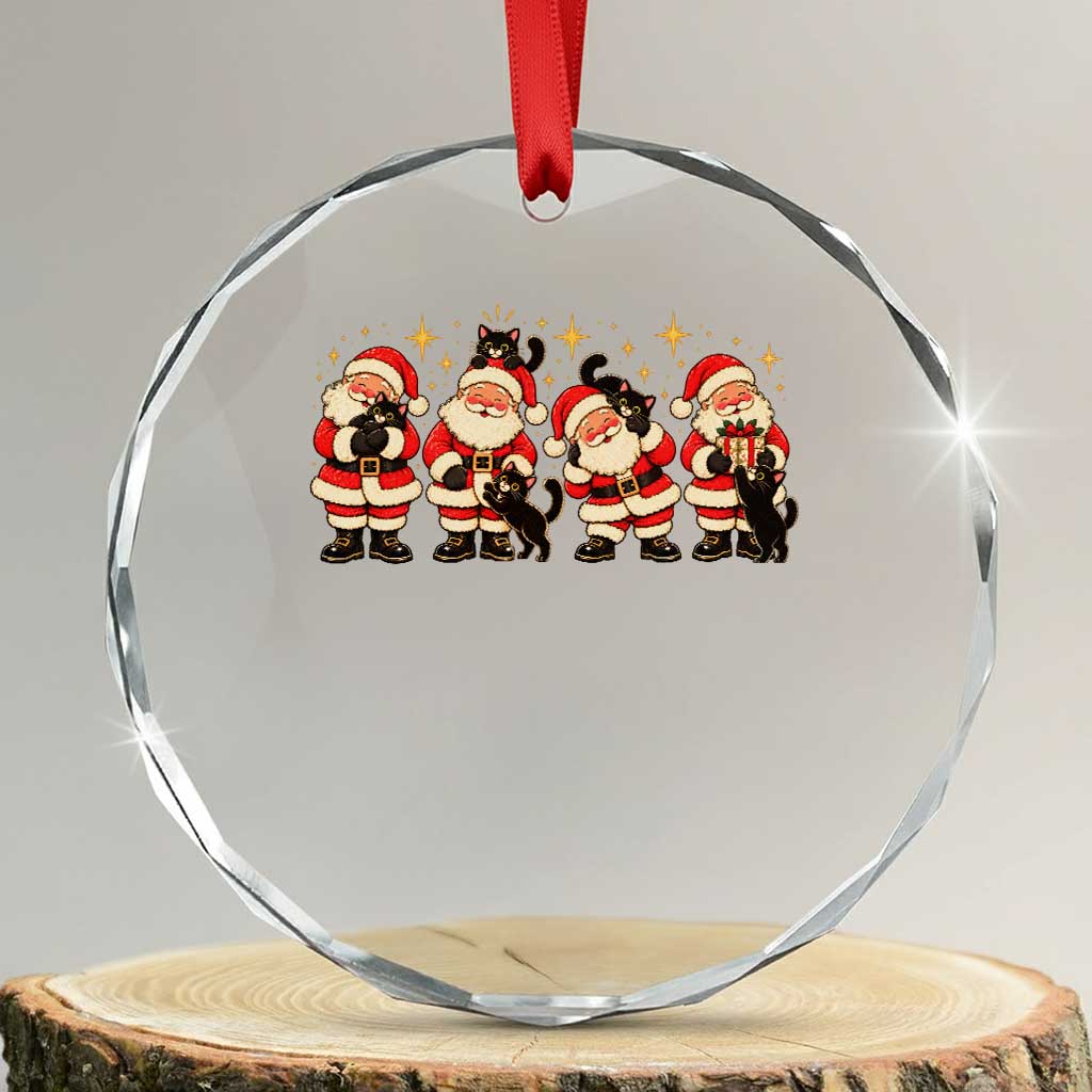 Vintage Christmas Santa Black Cat Crystal Glass Ornament Cute Cozy Holiday Gift For Kitten Lovers