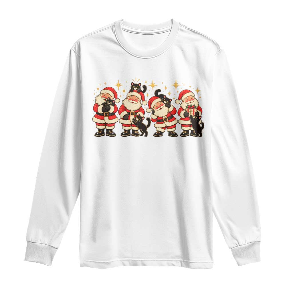 Vintage Christmas Santa Black Cat Long Sleeve Shirt Cute Cozy Holiday Gift For Kitten Lovers