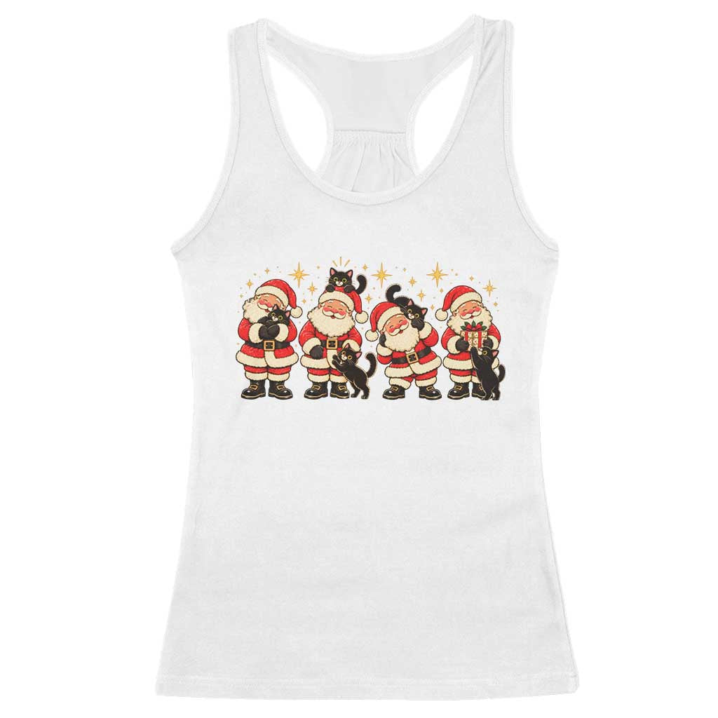 Vintage Christmas Santa Black Cat Racerback Tank Top Cute Cozy Holiday Gift For Kitten Lovers