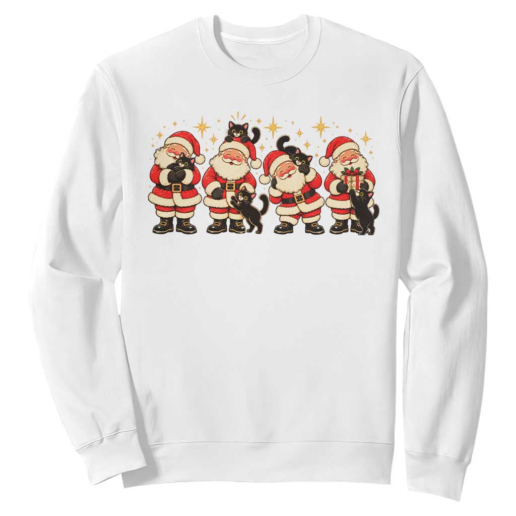 Vintage Christmas Santa Black Cat Sweatshirt Cute Cozy Holiday Gift For Kitten Lovers