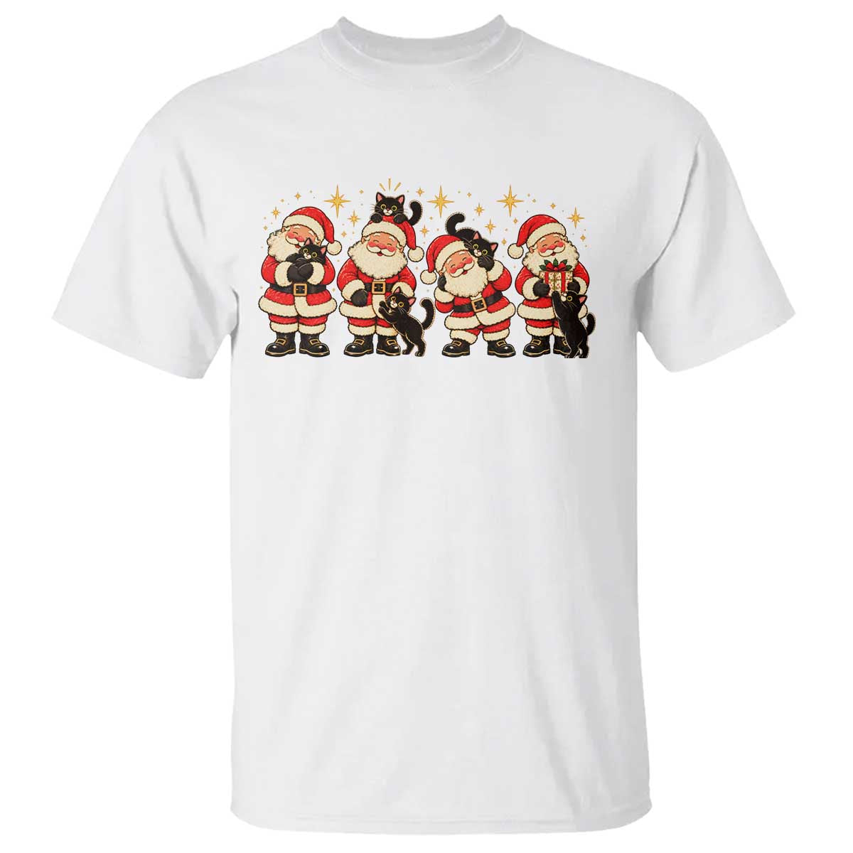 Vintage Christmas Santa Black Cat T Shirt Cute Cozy Holiday Gift For Kitten Lovers