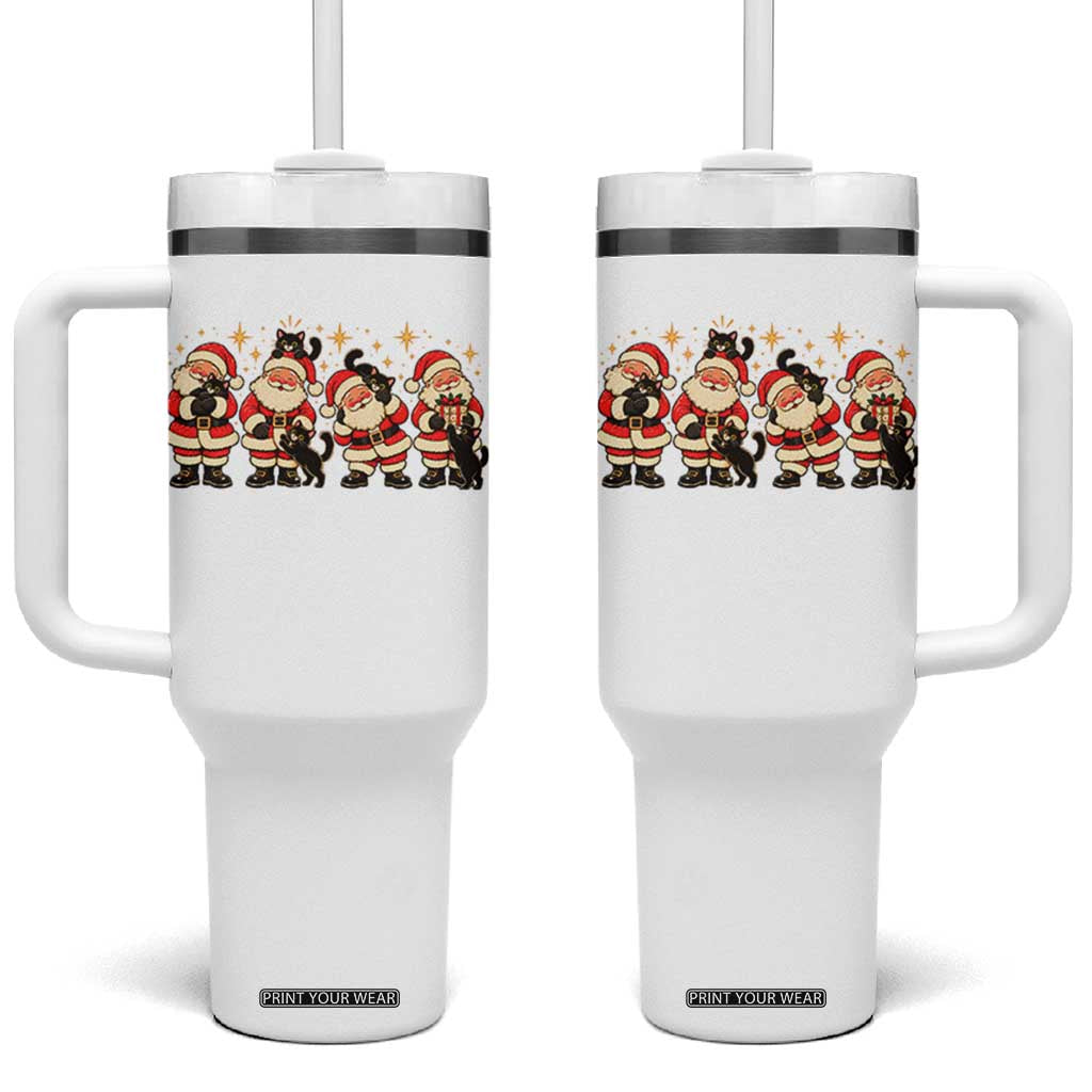 Vintage Christmas Santa Black Cat Tumbler With Handle Cute Cozy Holiday Gift For Kitten Lovers