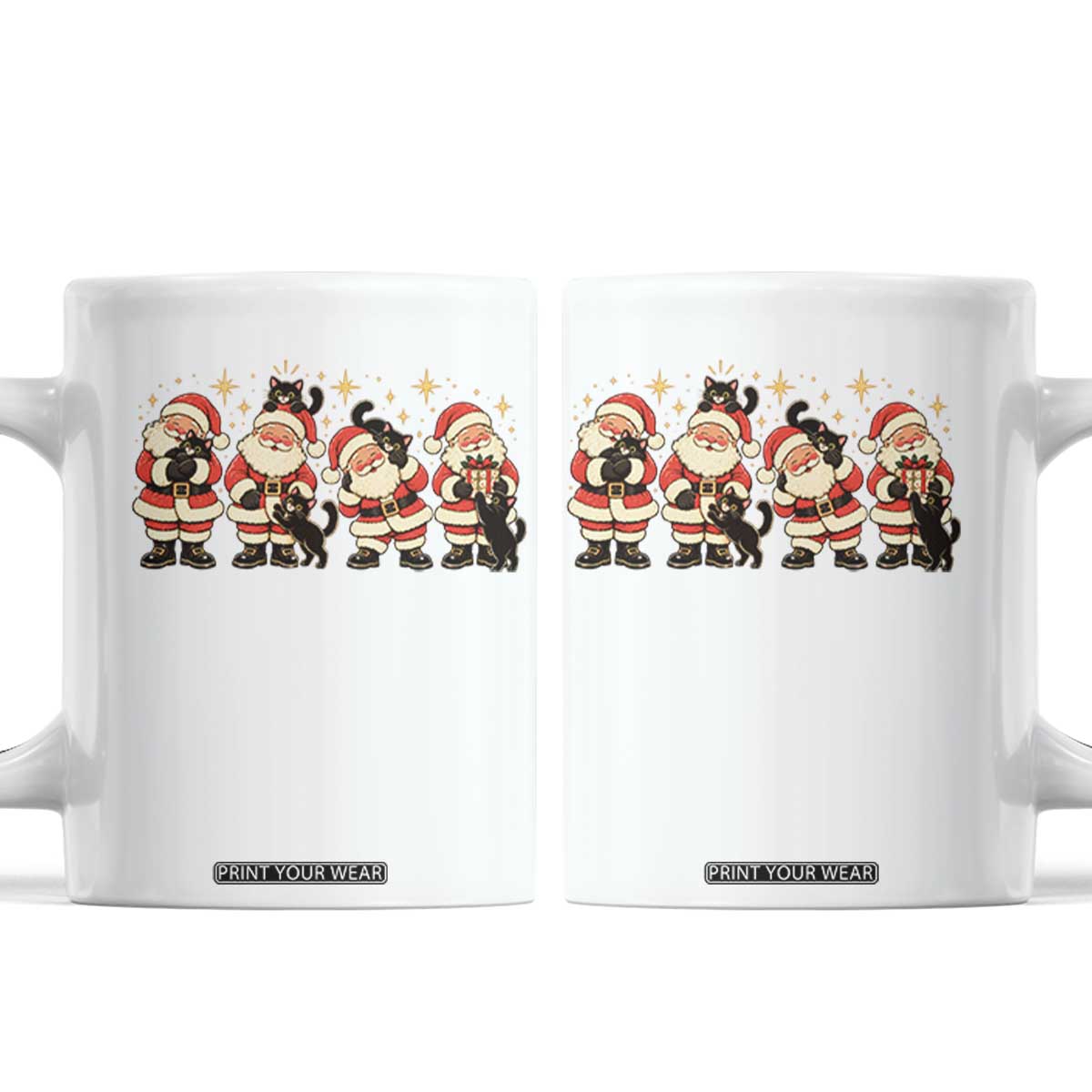 Vintage Christmas Santa Black Cat Coffee Mug Cute Cozy Holiday Gift For Kitten Lovers