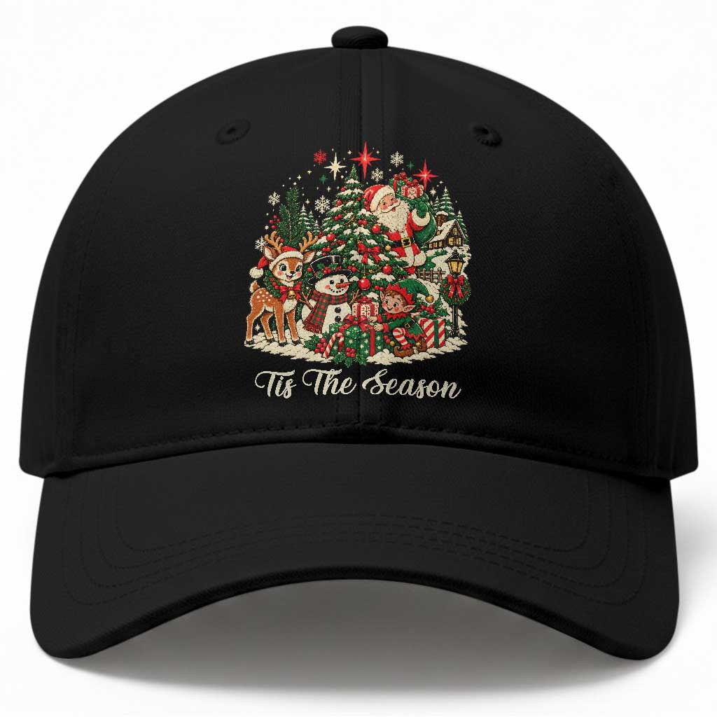 Retro Christmas Tis The Season Baseball Cap Vintage Inspired Santa Snowman Winter Holiday
