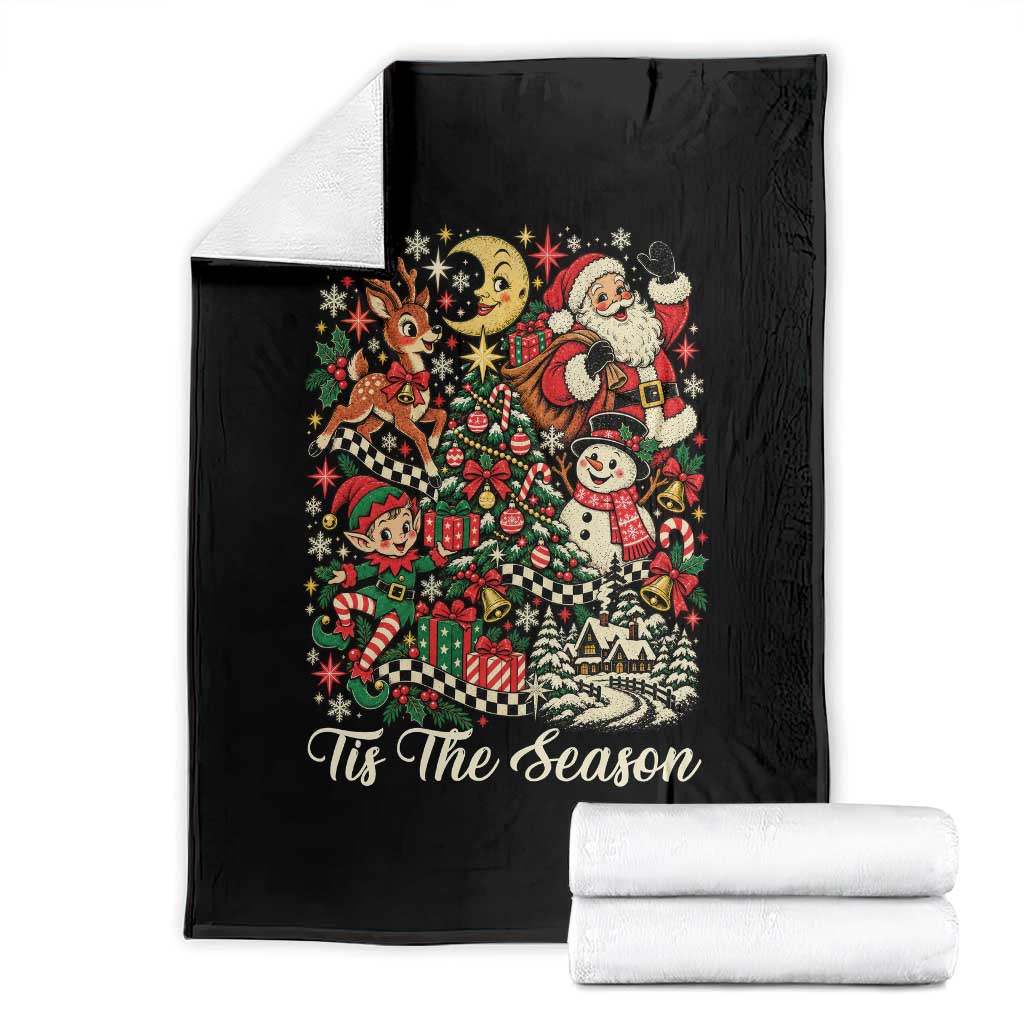 Retro Christmas Nostalgic Throw Blanket Vintage Retro Santa Reindeer Snowman Holiday