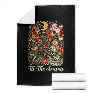 Retro Christmas Nostalgic Throw Blanket Vintage Retro Santa Reindeer Snowman Holiday