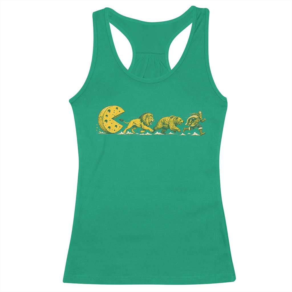 Funny Game Day Rivalry Racerback Tank Top Giant Cheese Wheel Chasing Lion Bear Viking
