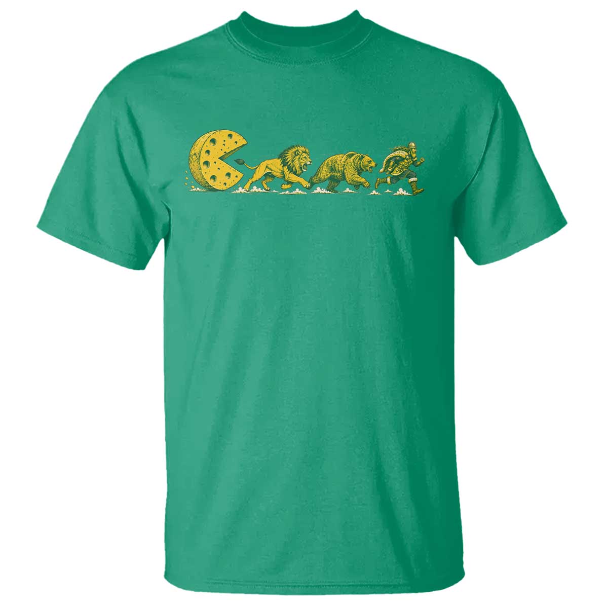 Funny Game Day Rivalry T Shirt Giant Cheese Wheel Chasing Lion Bear Viking