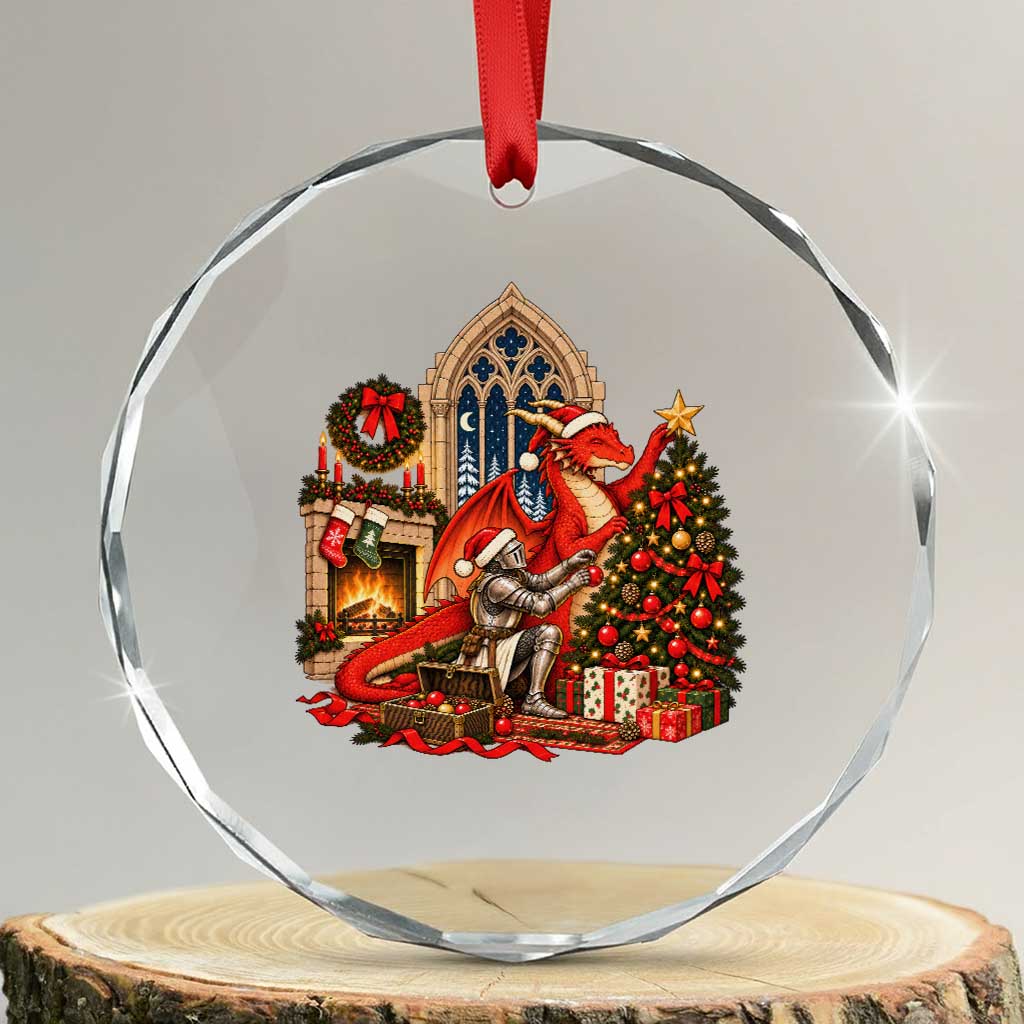 Dragon And Knight Decorating Christmas Tree Crystal Glass Ornament Medieval Fantasy Castle Holiday