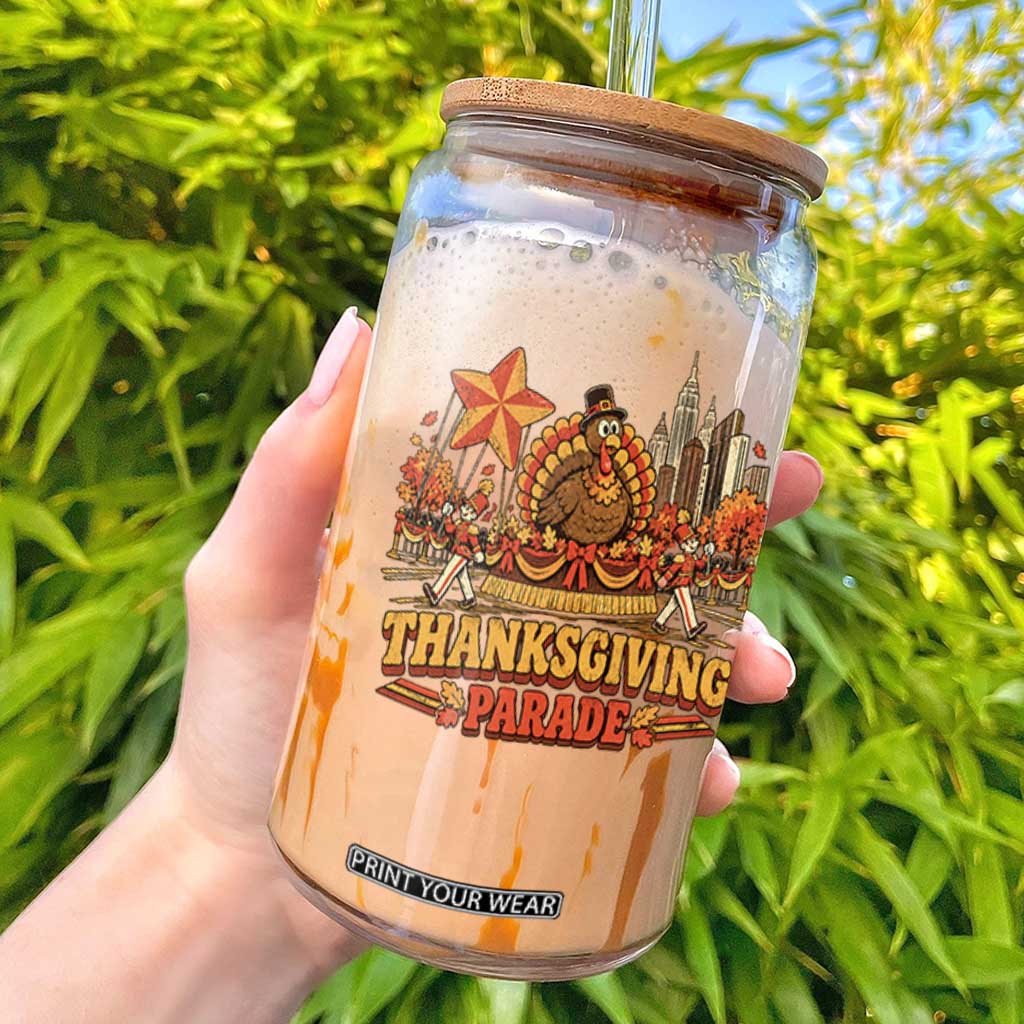 Thanksgiving Parade Glass Can Turkey NYC Skyline Nostalgic Fall Holiday