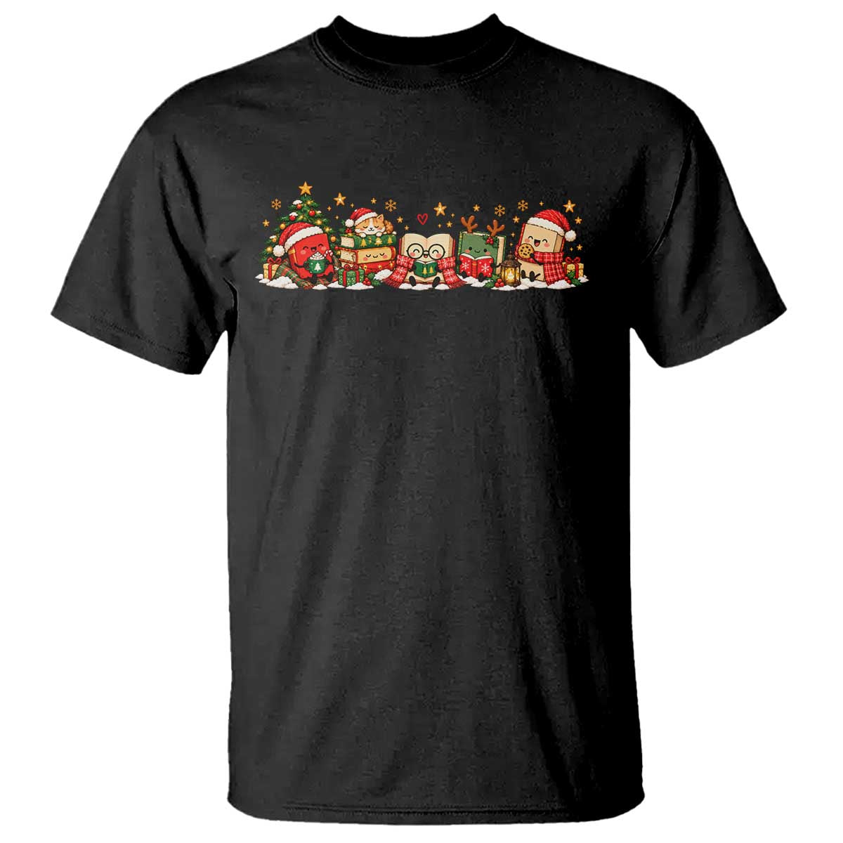 Cozy Book Lover Christmas T Shirt Holiday Reader Winter Bookish Cat Librarian